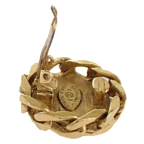 Auth CHANEL CC Logo Round Button Earrings 23 Rhinestone Clip-On GHW Vintage - Picture 5 of 9